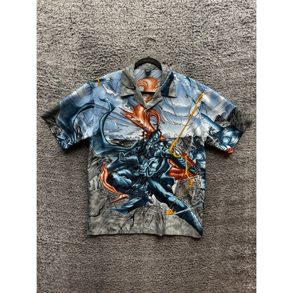 Vintage Claudio Nucci Anime Warrior Short Sleeve Button-Up Shirt Mens Size M